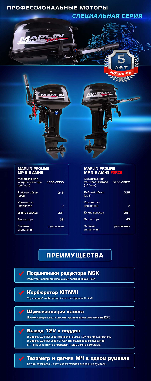 Лодочный мотор MARLIN PROLINE MP 9.9 (20) AMHS FORCE в Серпухове